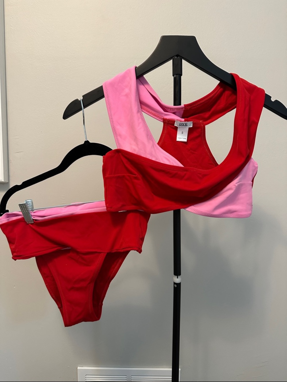 Oye Swimwear Colorblock Red and Pink Bikini Set